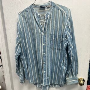 Vintage 100% cotton Casual Blue Striped Button-Down Shirt